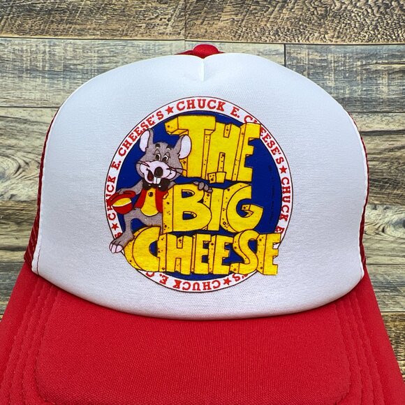Chuck E. Cheese Mens Trucker Hat Red Snapback The Big Cheese 90s Nostalgia Cap - Picture 3 of 8